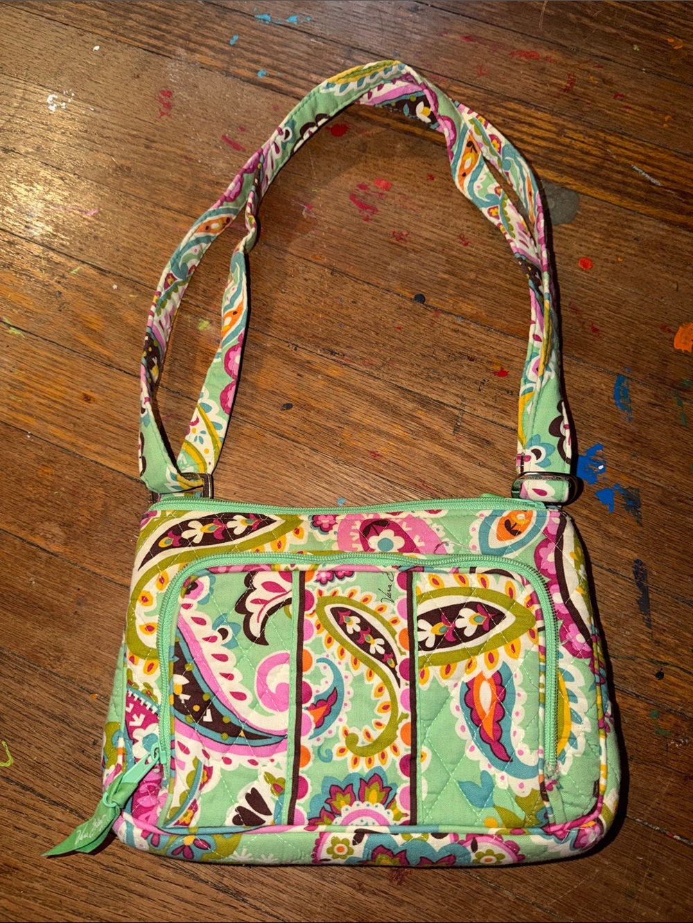 Vera Bradley Mint Paisley Quilted Crossbody with Multicolor Accents
